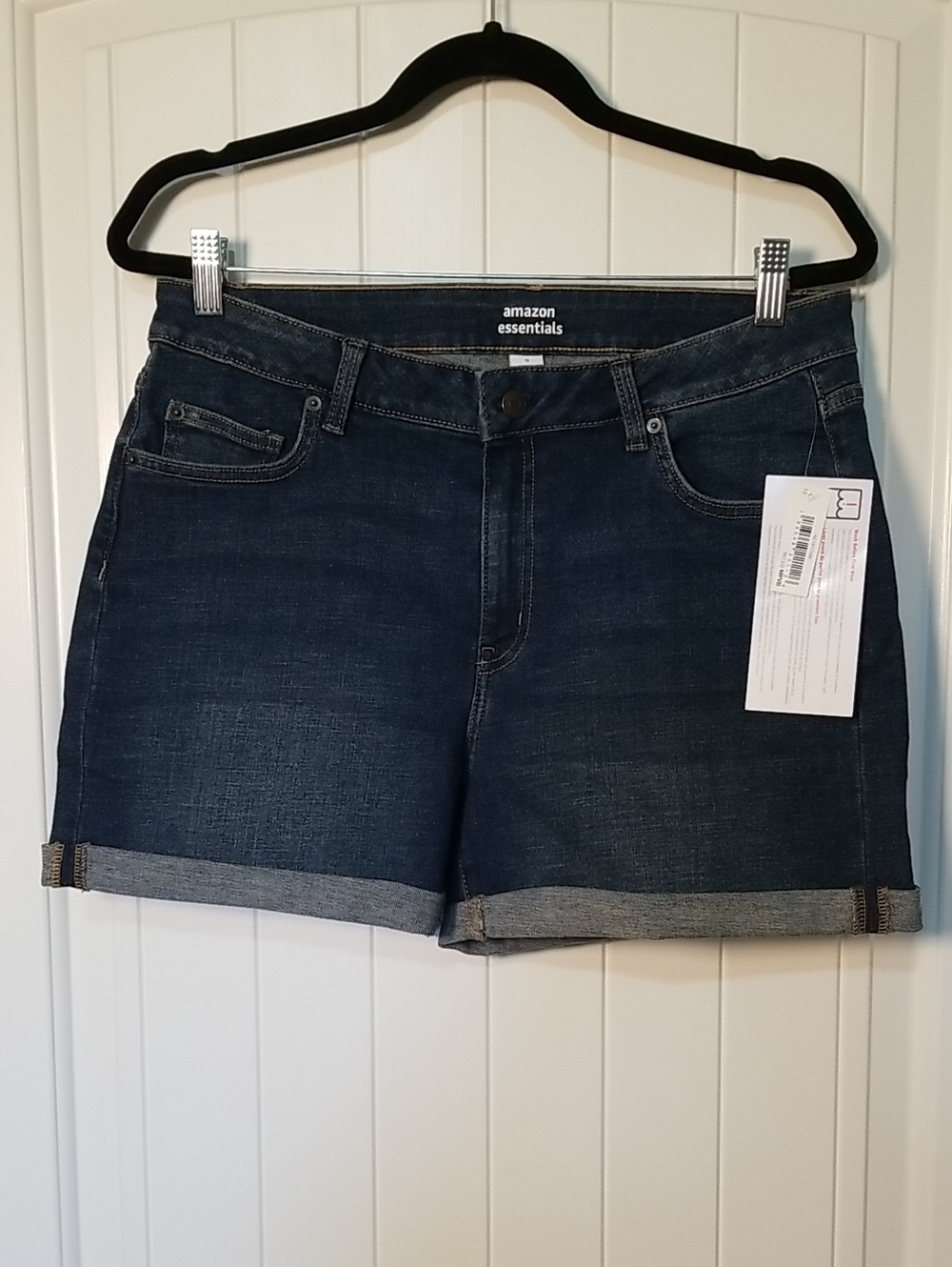 New Amazon Essentials Dark Blue Rolled-Cuff Denim Shorts Size 12 NWT